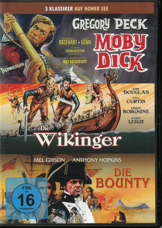 3 Große Abenteuer Klassiker - Moby Dick ( Gregory Peck ) + Die Wikinger ( KIrk Douglas ) + Die Bounty ( Mel Gibson ) DVD Box
